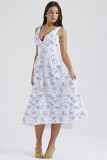 Sling dress elegant retro fashion printed V-neck long dress