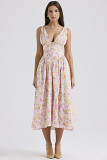 Sling dress elegant retro fashion printed V-neck long dress