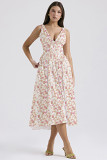 Sling dress elegant retro fashion printed V-neck long dress