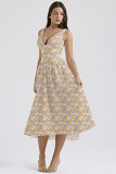 Sling dress elegant retro fashion printed V-neck long dress