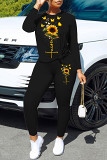 Casual Rhinestone print long sleeve blouse top long leisure Pants Set