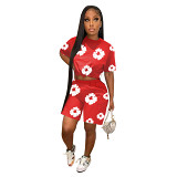 Digital printed short sleeve shorts sports two piece women set