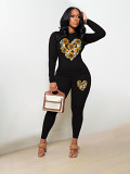 Casual Rhinestone print long sleeve blouse top long leisure Pants Set