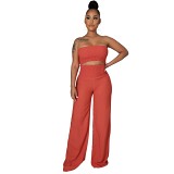 Solid color casual new tube top pants women's two-piece suit