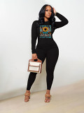 Casual Rhinestone print long sleeve blouse top long leisure Pants Set