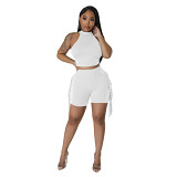 Sleeveless round neck tassel solid color casual two piece set