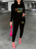 Casual Rhinestone print long sleeve blouse top long leisure Pants Set