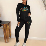 Casual Rhinestone print long sleeve blouse top long leisure Pants Set