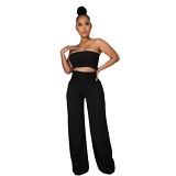 Solid color casual new tube top pants women's two-piece suit