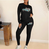 Casual Rhinestone print long sleeve blouse top long leisure Pants Set