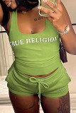 Fashion printed pocket vest shorts 2 piece set in summer