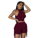 Sleeveless round neck tassel solid color casual two piece set