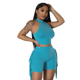 Sleeveless round neck tassel solid color casual two piece set