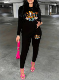 Casual Rhinestone print long sleeve blouse top long leisure Pants Set