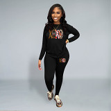 Casual Rhinestone print long sleeve blouse top long leisure Pants Set