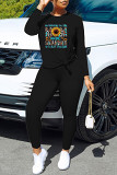 Casual Rhinestone print long sleeve blouse top long leisure Pants Set
