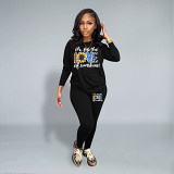 Casual Rhinestone print long sleeve blouse top long leisure Pants Set