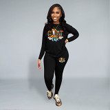 Casual Rhinestone print long sleeve blouse top long leisure Pants Set