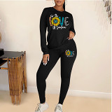 Casual Rhinestone print long sleeve blouse top long leisure Pants Set