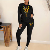 Casual Rhinestone print long sleeve blouse top long leisure Pants Set