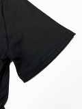 Casual Rhinestone short sleeve t-shirt crop top long flare Pants Set