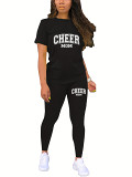 Casual Rhinestone printed short sleeve t-shirt top long Pants Set