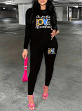 Casual Rhinestone print long sleeve blouse top long leisure Pants Set