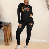 Casual Rhinestone print long sleeve blouse top long leisure Pants Set