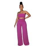 Solid color casual new tube top pants women's two-piece suit