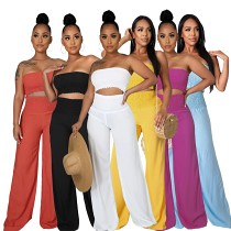 Solid color casual new tube top pants women's two-piece suit