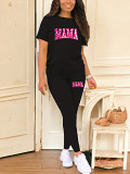 Casual Rhinestone print short sleeve blouse top long leisure Pants Set