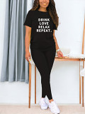 Casual Rhinestone print short sleeve blouse top long leisure Pants Set