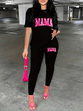 Casual Rhinestone print short sleeve blouse top long leisure Pants Set