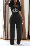 Casual Rhinestone print short sleeve square collar top wide leg Pants Set