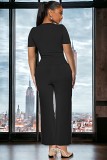 Casual Rhinestone print short sleeve square collar top wide leg Pants Set