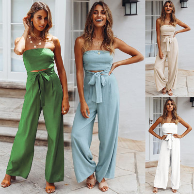 Strapless cut out straight pants casual summer solid women jumpsuit