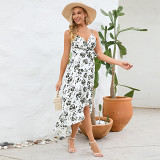 Sexy suspender irregular dress long suspender floral beach dress