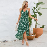 Sexy suspender irregular dress long suspender floral beach dress