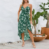 Sexy suspender irregular dress long suspender floral beach dress