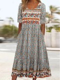 Summer new ladies round neck short sleeve dress Bohemian print dress women