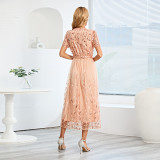 Large size embroidered sequin bright screen gauze dress fashion slim V-neck long dress