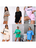 Casual loose leisure trendy letter print t-shirt shorts summer 2 piece outfit