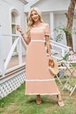 Puff sleeve square collar A-line pleated maxi long summer dress
