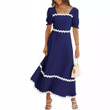 Puff sleeve square collar A-line pleated maxi long summer dress