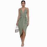 Spaghetti strap slim ruched sleeveless casual summer dress