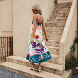 Casual summer printing slip midi long a-line dress