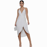 Spaghetti strap slim ruched sleeveless casual summer dress
