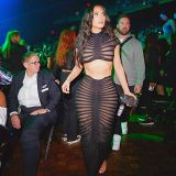 Sexy knit perspective nightclub suit low waist bag hip skirt suit