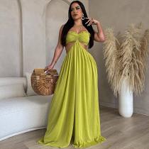 Sexy chiffon chest-wrapped halter backless wide leg jumpsuit
