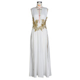 Ladies Long Dress Wedding Evening Deep V high Split Swing Maxi Long Dress